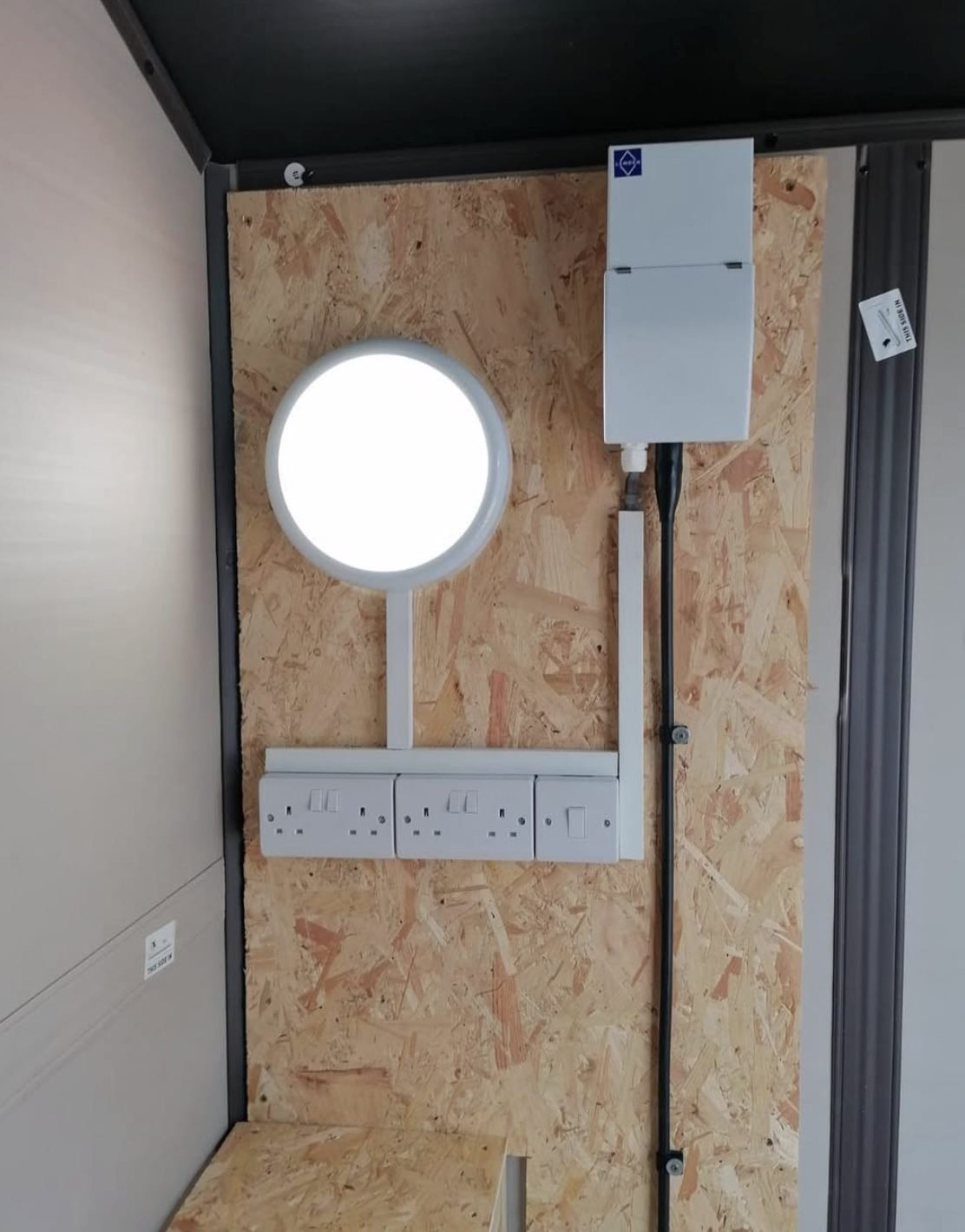 Sockets and lighting installed in a garden room